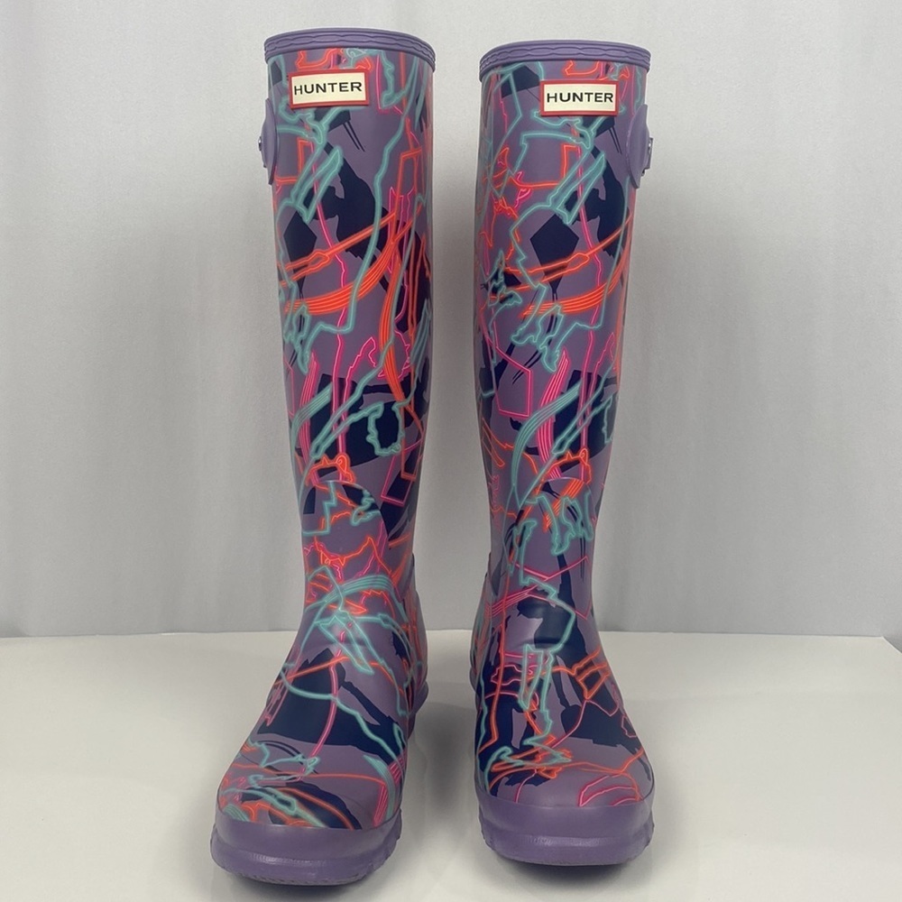 Hunter Women's Purple Neon Pattern Tall Rain Boots...Disney Mary Poppins - Picture 10 of 16